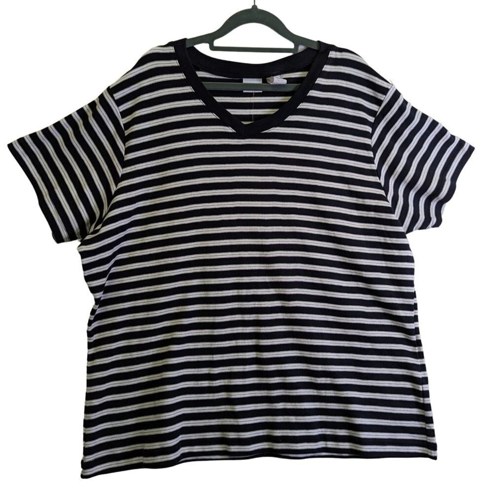 CHEROKEE Black STRIPED V-NECK PULLOVER TOP SHIRT PLUS SIZE 22W/24W NEW